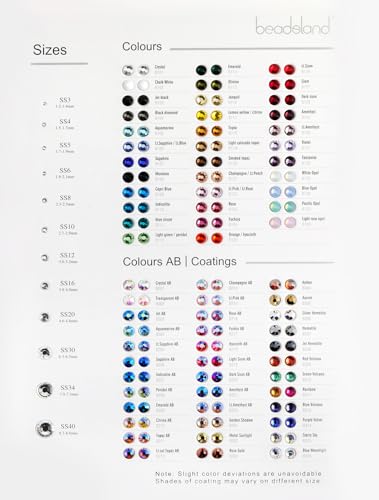 Beadsland Flat Back Rhinestones Sample Card Color Chart