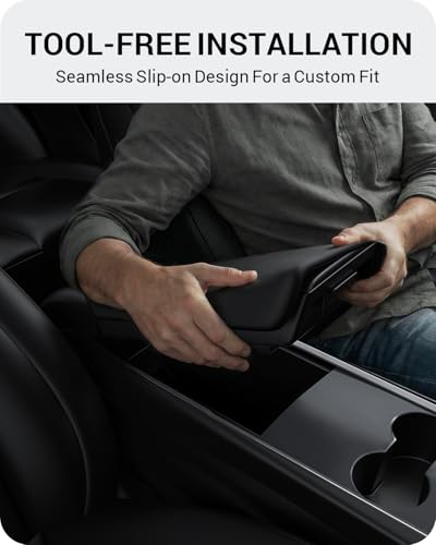 BASENOR Center Console Armrest Cover for 2017-2024 Tesla Model Y Model 3 - size: Model Y / 3 Black
