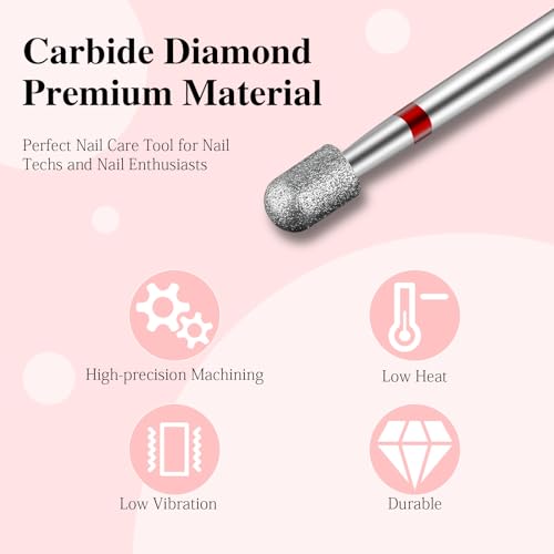 Nail Drill Bit,Cylinder Diamond Carbide Cuticle Remover Bit,3/32" Shank,Professional Diamond Carbide Nail Drill Bit for Acrylic Gel Nails,Home Salon & DIY(Fine) - color: Medium
