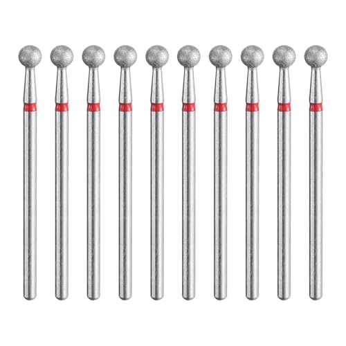 HARFINGTON 10pcs 200-230 Grits Diamond Grinding Bit 4mm Ball Head 2.35mm Shank 4mm Length Stone Sanding Drill Bits Rotary Tool for Ceramic Glass Nails Grinding Polishing - color: Red, size: 4mm