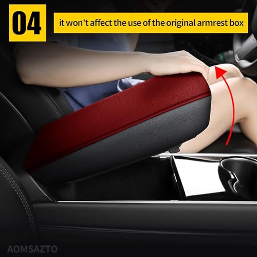 AOMSAZTO Armrest Console Covers for 2013-2018 Nissan Altima Red Leather - color: Black with Red Leather, size: 2013-2018
