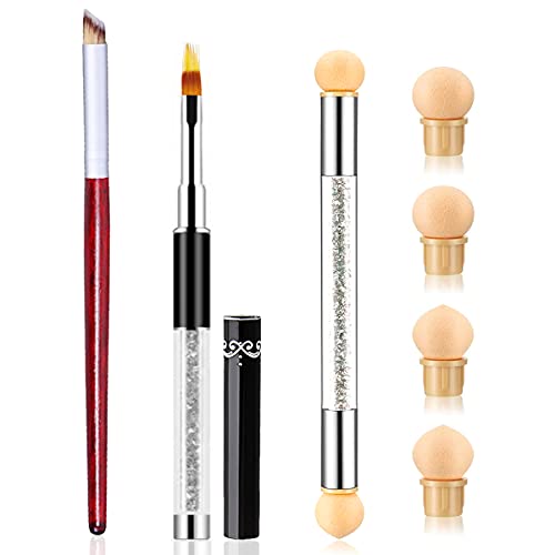 3Pcs Ombre Nail Brush Set Double-Head Sponge Pen Wooden Nail Gradient Brush with 4Pcs Replaceable Sponge Acrylic Nail Art Brushes Blending Manicure Design Tools - color: white, red