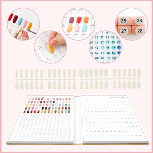 308 Nail Colors Chart with 360 Nail Tips Professional Nail Swatches Book Nail Gel Polish Display Card Book with Gel Nail Brush and Number Sticker for Nail Salons (Gold, one size) - color: Gold