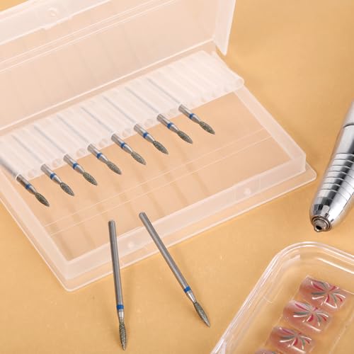 10 Pcs Diamond Flame Cuticle Drill Bits with Case 3/32'' Cuticle Clean Drill Bit Cuticle Nail Drill Bits Electric Nail File Machine Cuticle Bit Manicure Pedicure Polishing Kit for Nail Salon Manicure