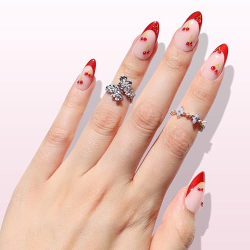 Nail Reformation Press On Nails, Cherry | Pink Medium Almond 15 Sizes 30Pcs - color: Cherry Cherry