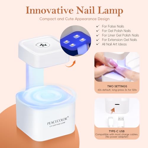 PEACECOLOR French Tip Press On Nails Kit - 150Pcs Short Square 5 Colors Nude Nail Tips Gel Nail Extension Kit with Nail Lamp Starter Kit Nail Glue Base & Top Coat Fake Nails Gift for Women Home DIY - color: Short Square