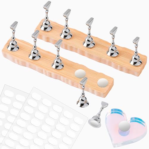Nail Stand for Press On Nail Holder for Painting Nails, Magnetic Fake Nail Stands Tips, Heart Shape Nail Holder with Double-sided Tape Practice Nail Art Tools（Wood B） - color: Wood B