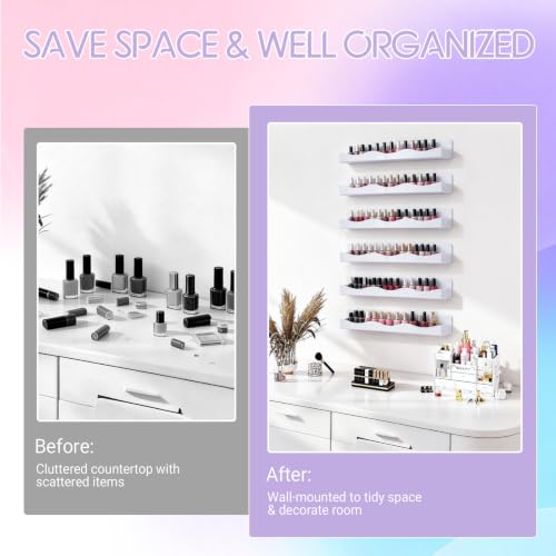 15" Nail Polish Wall Rack 6 Pack, Wall Mounted Organizer Holds 66+ Bottles - color: White-standard