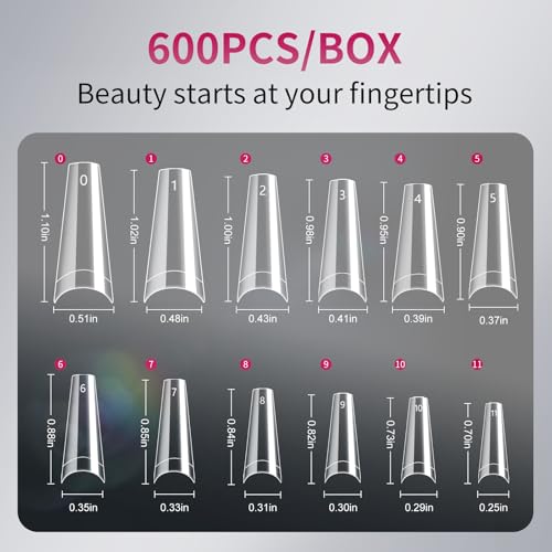 krofaue Half Cover Coffin Nail Tips - Acrylic Nail Tips - color: Clear Coffin Half Cover