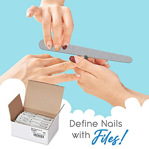 Flowery Disposable Nail File Wood Core 100/180 Grit, Silver, 100 Count