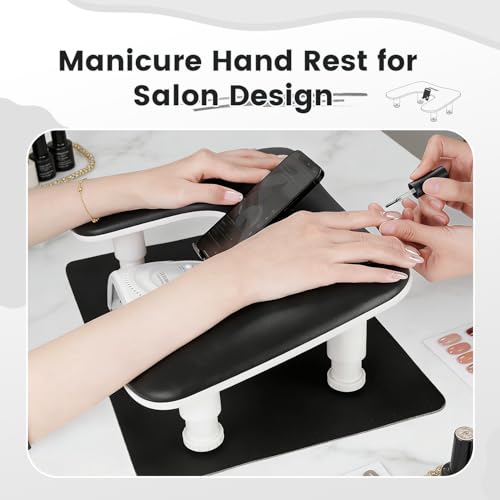 JODSONE U-Shaped Black Manicure Arm Rest for Nails Tech with Rotating 360°Built-In Phone Holder and Adjustable Nail Arm Rest Detachable Manicure Hand Rest for Salon Design (Includes Black Nail Mat) - color: Black-With Mat