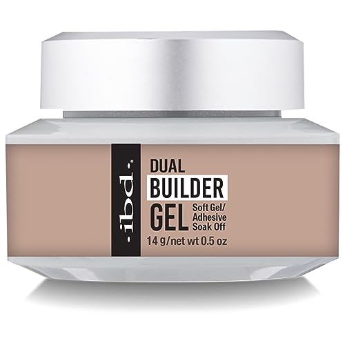 IBD Dual Builder Gel for Nails, Round – Soft Gels and Adhesive Soak Off UV/LED Curable, Strong Long-Lasting Nail Enhancement, Sculpting Extension, Cool Nude, 0.5 oz, 1 Pack - color: Cool Nude