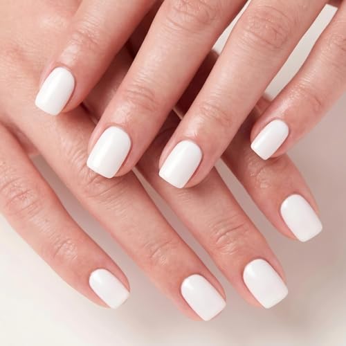 Press On Nails, Short Square White Natural Solid Color, 24PCS - color: 0085-White