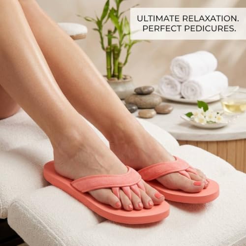 Pedi Couture Pedicure Sandals for Women with Built-In Toe Separators - color: Coral, size: Large