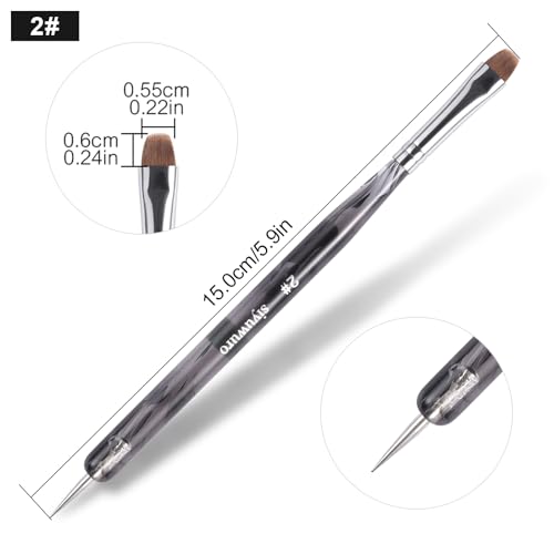 Kolinsky Sable Nail Brush French Nail Brush 2 Way Professional UV Gel Acrylic Nail Art Brush with Dotting Tool for French Manicure Cuticle Clean Up Nail Art Design Brush (2#) - color: 2#