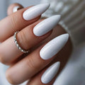 White Press on Nails Almond Long Glossy Fake Nails for Women - color: 10-Milk White