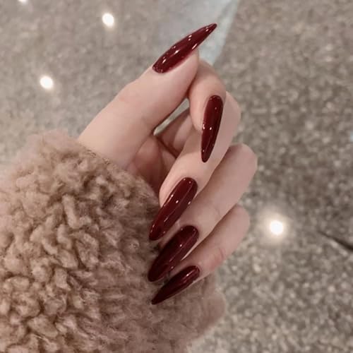 MISUD Press on Nails - Long Stiletto Fake Nails with Goth Red, Acrylic Gothic Vampire Design 24 pcs - color: 02305-11Burgundy