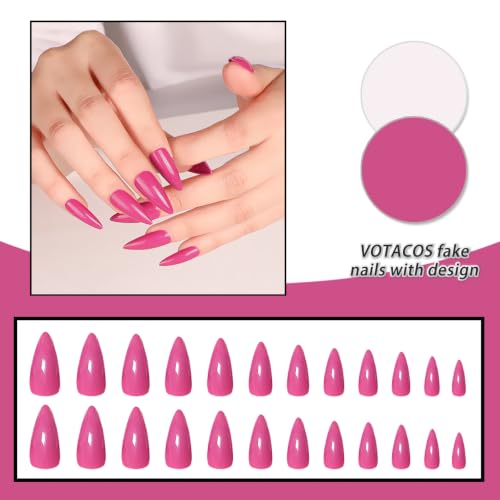 Rose Red Press on Nails Almond Long Glossy Fake Nails for Women - color: 12-Rose Red