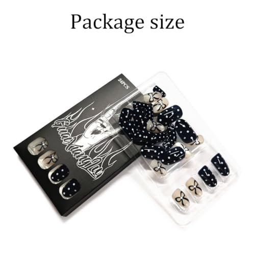 Short Oval Press on Nails Navy Blue Fake Nails Polka Dot Acrylic Nails - color: Summer Style-Colorful-7