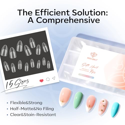 Modelones Medium Almond Nail Tips 360pcs Pre-etched Clear Press On Nails - color: A2-Medium Almond