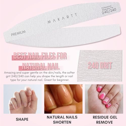 Makartt 240/240 Grit Nail Files, 10PCS Zebra Emery Boards for Natural Nails - size: 240/240 Grit