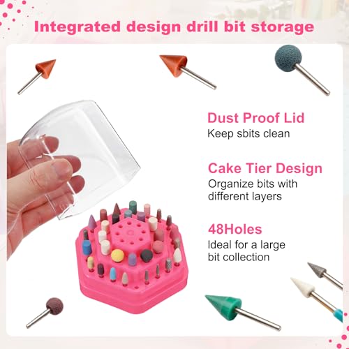 uxcell Nail Drill Bits Holder 48 Holes Large Space Drills Cleaning Purple - color: Purple