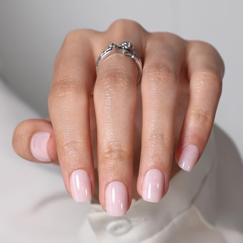 SHANGMENG Press on Nails, Square Short Milky Pink Fake Nails, Soft Gel - color: Baby Pink Jelly
