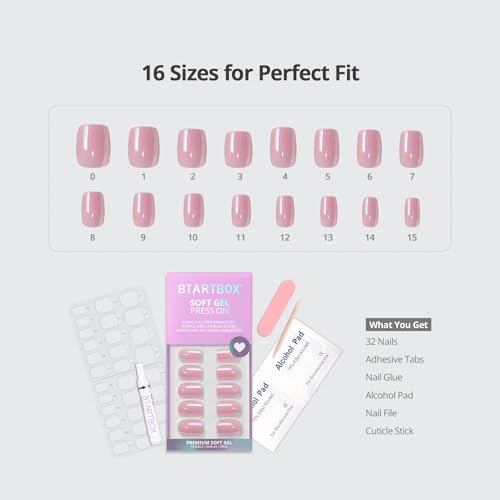 BTArtbox Press On Nails, Short Square Pink Fake Nails, 32Pcs Full Kit - color: A1-Lotus Glazed