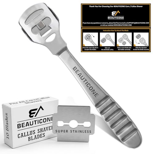 BEAUTICONE Professional Callus Shaver for Feet – Foot Scraper Pedicure Razor with Replaceable Blades – Hard Skin Remover for Cracked Heels & Dead Skin – Pedicure Foot Care Tool for Home & Salon Use - color: Silver