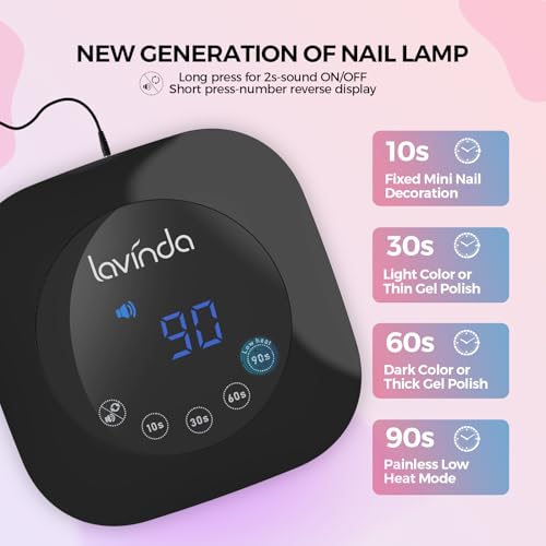 Lavinda UV LED Nail Lamp, Plug-in 54W UV Nail Light for Gel Polish, Black - color: Black