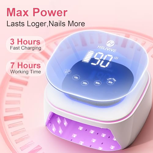 Cordless UV LED Nail Lamp, 80W Rechargeable Nail Dryer Light - color: White