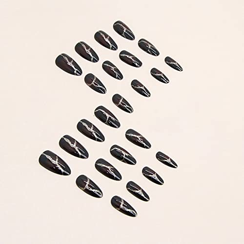 MISUD Press on Nails - Medium Stiletto Glue on Nails with Goth Red Black, Acrylic Gothic Vampire Design 24 pcs - color: 11203Red&Black