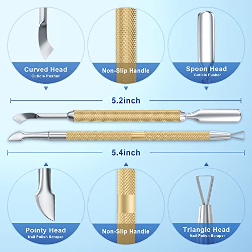 2PCS Champagne Gold Cuticle Pusher Tool and Scraper Nail Pusher - color: Champagne Gold