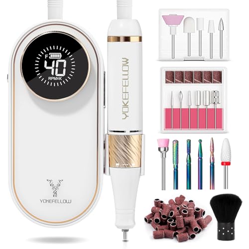YOKE FELLOW Nail Drill Machine - 4000RPM Nail Drills for Acrylic Nails Professional with 12 Drill Bits for Electric Nail File Manicure Pedicure Home Use (White) - color: White