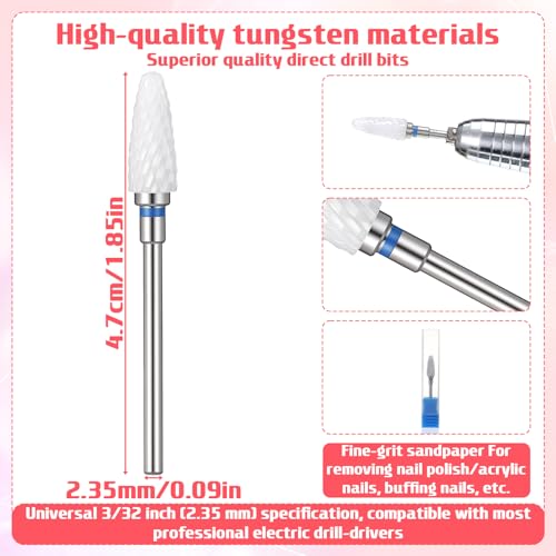 3/32" Professional Acrylic Nail File Cuticle Bit Ceramic Nail Drill Bit Remove Acrylic Hard Gels Fast Remove Flame Drill Bits for Manicure Cuticle Cleaner Pedicure Gel Polishing