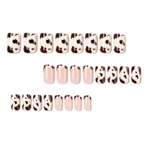 Cow Print Press on Nails Short Square Nail Press ons Fall Winter Fake Nails - color: Style32
