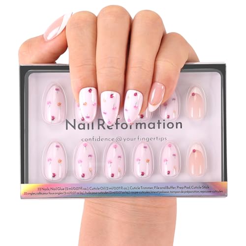 Nail Reformation Press On Nails, Milky White Short Almond 16 Sizes 32 Pcs - color: Flower Bed