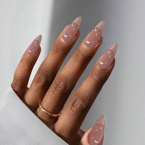 Pink French Tip Acrylic Press on Nails Almond Medium Fake Nails - color: 04-Pink