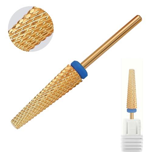 Super Long 5 in 1 Nail Drill Bits, Professional 3/32'' Carbide Tungsten Two Way Rotary Nail Cleaner Nail Bits, Suitable for Manicure Pedicure Cuticle Gel Polishing Acrylic Nails(Gold, Medium-M) - color: Gold, size: Medium-M