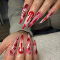Red Halloween Press On Nails Long Fake Nails Stiletto False Nails - color: Style C014, size: Medium