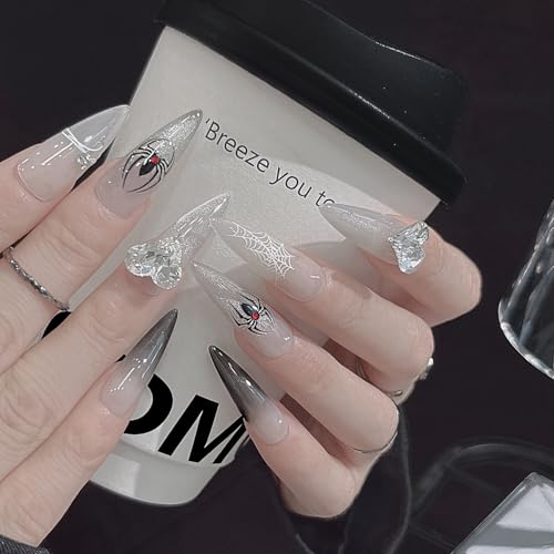 Halloween Nail Stickers for Nail Art Spider Web Nail Art Stickers Cobweb White Black 5D Embossed Nail Decals Self-Adhesive Nails Supply Manicure Sliders for Nails Decoration - color: Halloween Style6