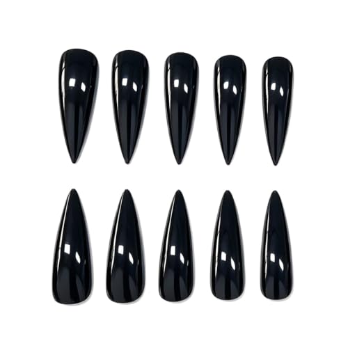 Black Press on Nails Long Stiletto Length Fake Nails Press ons 24Pcs - color: Style 10