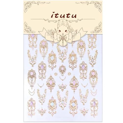 5D Embossed Gold Nail Stickers Scepter Gem Nail Art Stickers - color: Palace Style