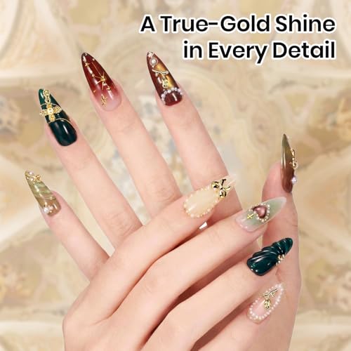 Beetles Gold Nail Charms Set 54PCS Metallic Nail Art Tools - color: E - Gold-54