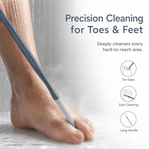 Toe Cleaning Brush Set for Shower, 15.7-Inch Long Handle, 2 Pack