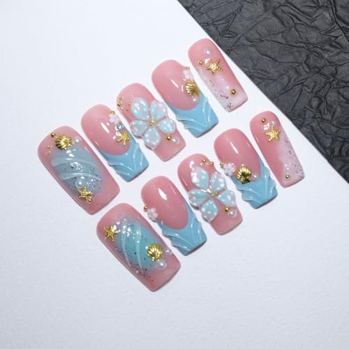 Handmade Long Square Press On Nails | Reusable & Salon Quality (O906, M) - color: O906, size: M