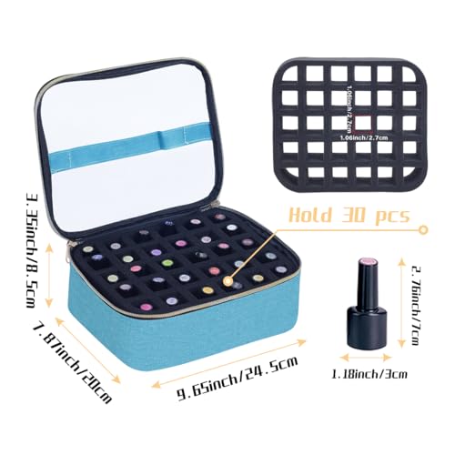 Small Clear Nail Polish Case Holds 30 bottles(15ml-0.5fl.oz) Nail Polish Organizer Multifunctional Nail Polish Bag organizer, Cosmetic Travel Makeup Cases for Women, Green - color: Green 30B, size: 1Pcs-30 bottles