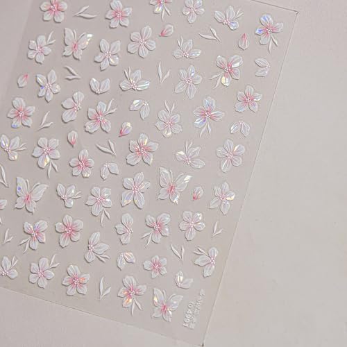 5D Embossed Flower Nail Art Stickers Pink Butterfly Nail Decals Spring Cherry Blossom Designs Self-Adhesive Nail Decor Flower Petal Nail Design Stickers Cute Nail Art Decals for Women DIY Manicure - style: 5D Embossed Nail Stickers-1