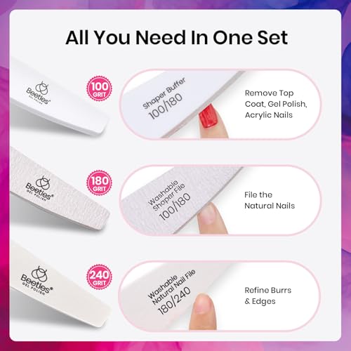 Beetles Pro Nail File and Buffer 3Pcs 100/180/240 Grit Double Sided Tool - color: B-White-3