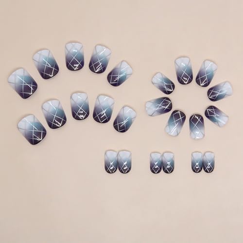 RTKHFZE Square Press on Nails Short False Nails Full Cove Acrylic Nails Geometry Fake Nails Purple Gradient Glue on Nail Stick on Nail for Women 24 Pcs - color: W1460